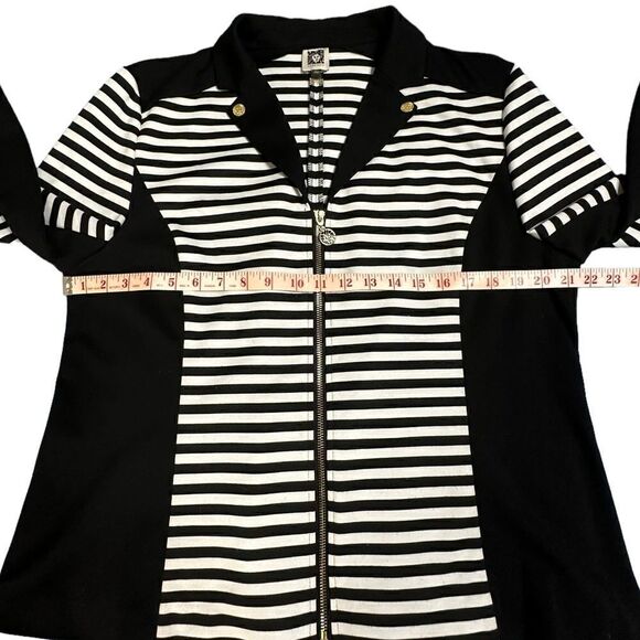 Vintage Anne Klein black and white striped collared zip sweater cardigan size XL - Picture 6 of 11